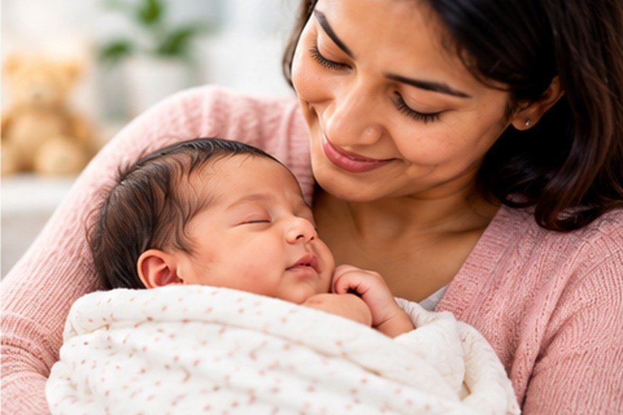 Newborn baby with mother